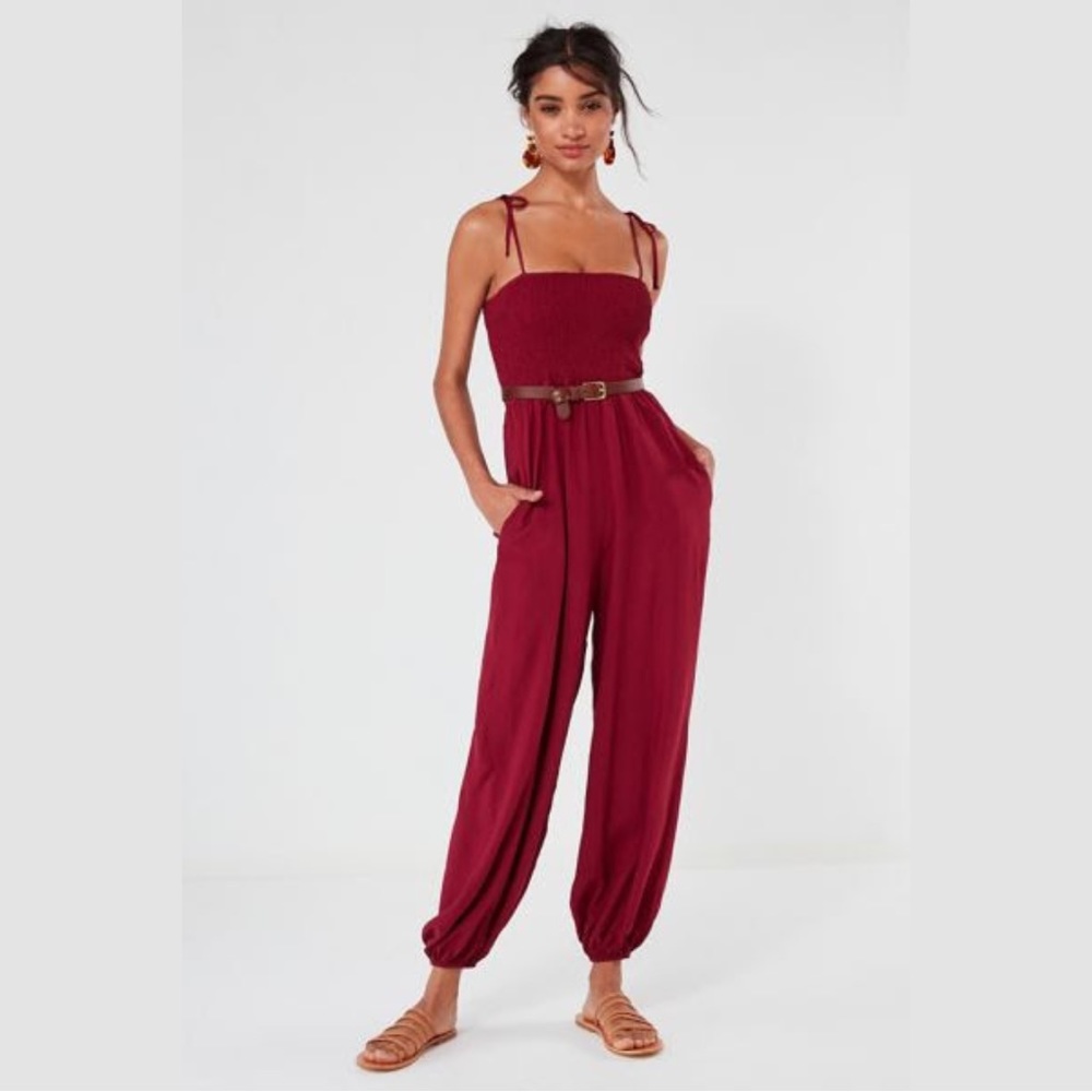 Urban Outfitters Smocked Tie-Strap Jumpsuit